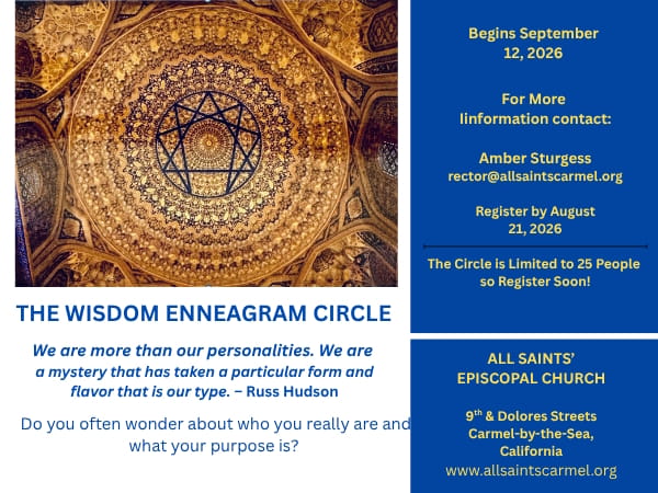 Short flyer for the Wisdom Enneagram Circle at the All Saints' Episcopal Church. Includes date and registration information
